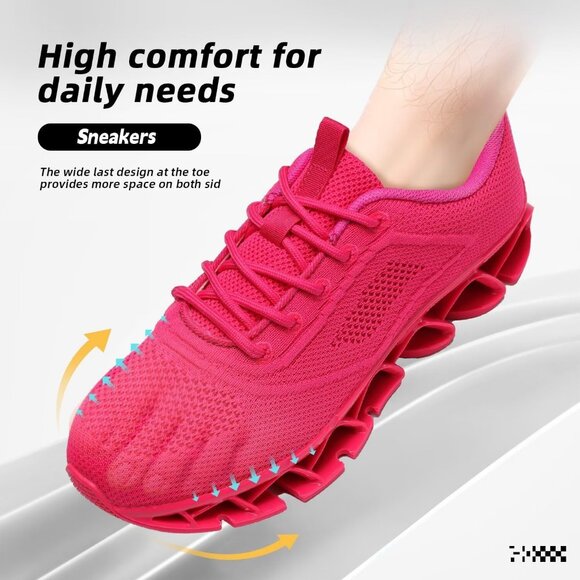 Women's All Dark Pink Sport Gym Walking Running Tennis  Athletic Sneakers Shoes - Picture 4 of 7